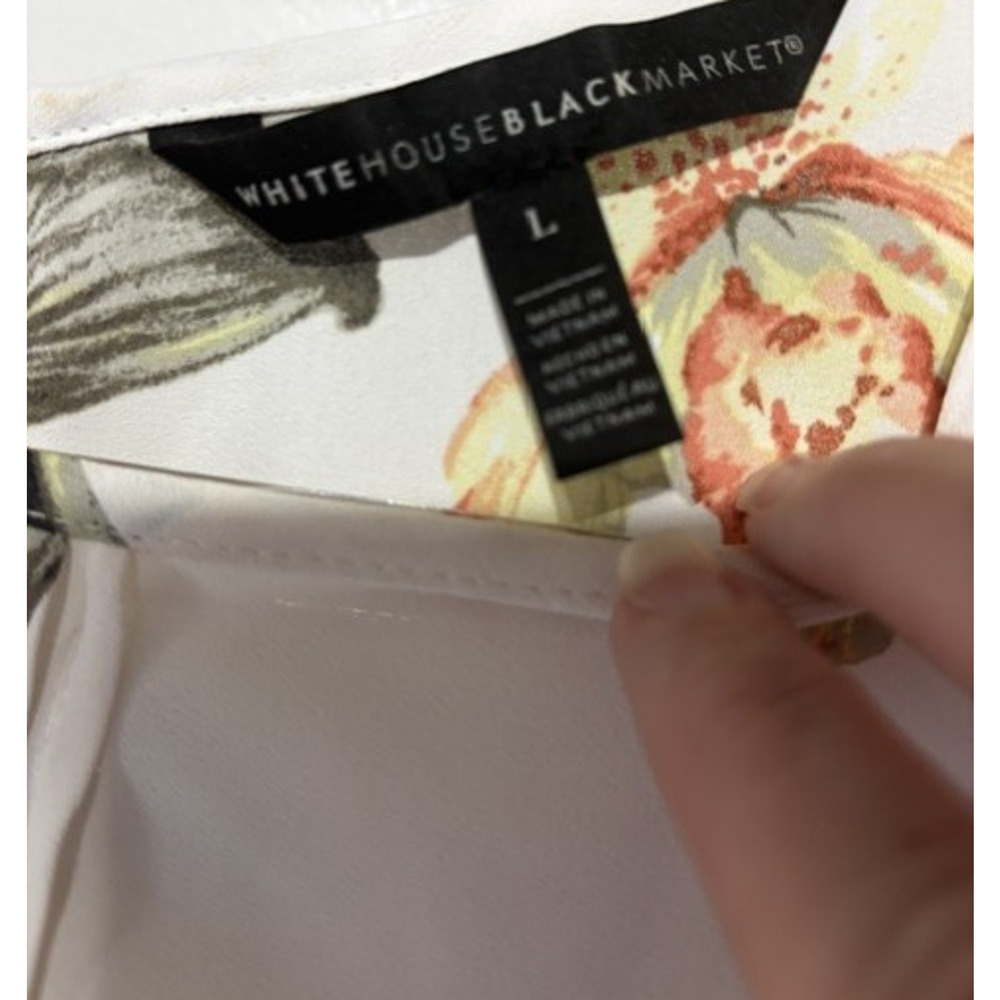 White House Black Market Women’s L Floral Blouse Lace Sleeve Pleated Chiffon Top - Picture 6 of 7